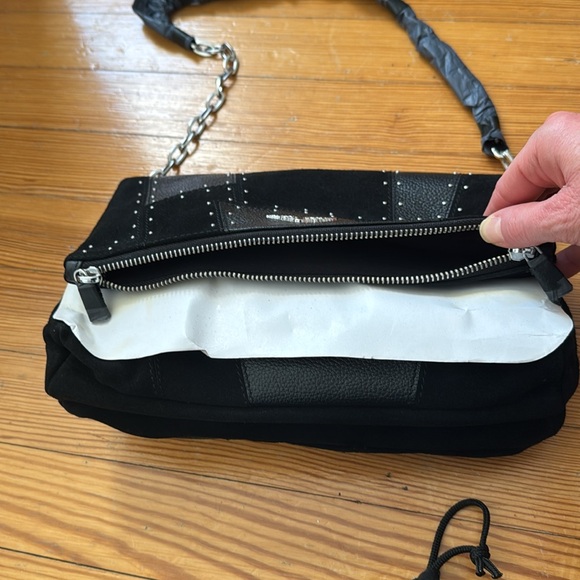 Zadig & Voltaire Black Suede & Pebbled Leather  Studded Rocky Patchwork Bag - Picture 7 of 16